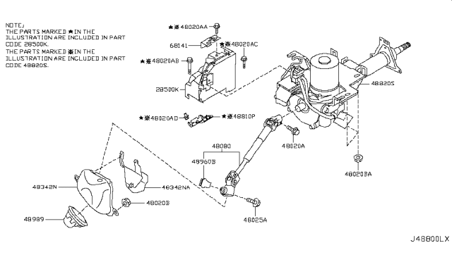 2009 Nissan Rogue Joint-Steering Lower Diagram for 48080-JD90A