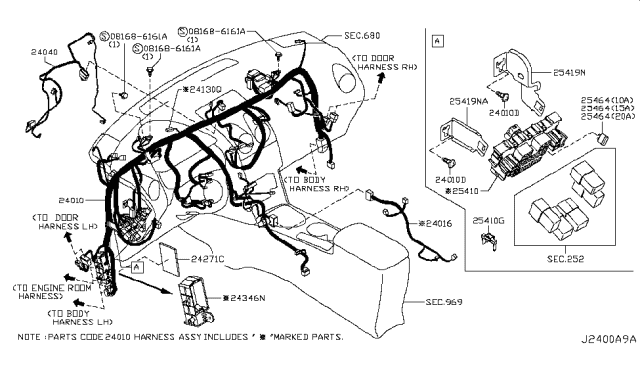2014 Nissan Rogue Harness-Main Diagram for 24010-1VY0A
