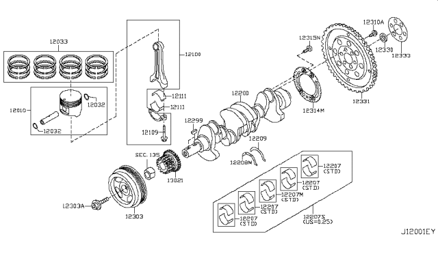 2015 Nissan Rogue Piston-W/Pin Diagram for A2010-JG39B