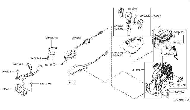 2013 Nissan Rogue Transmission Control Device Assembly Diagram for 34901-JM71D