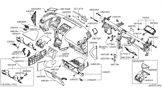 2015 Nissan Rogue Instrument Panel,Pad & Cluster Lid Diagram