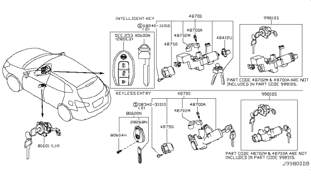 2009 Nissan Rogue Key Set & Blank Key Diagram