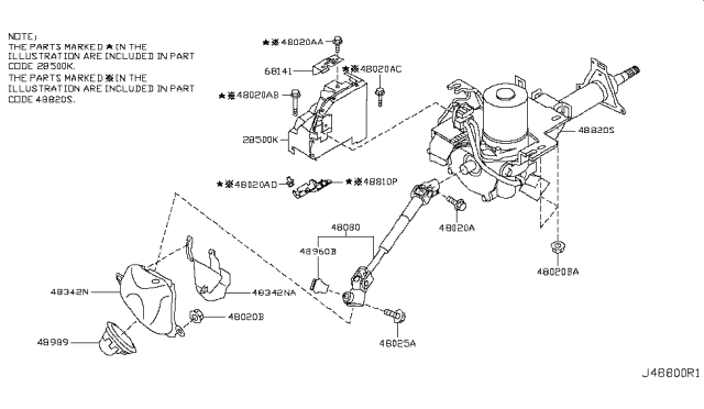 2014 Nissan Rogue Column Diagram for 48989-JD02C