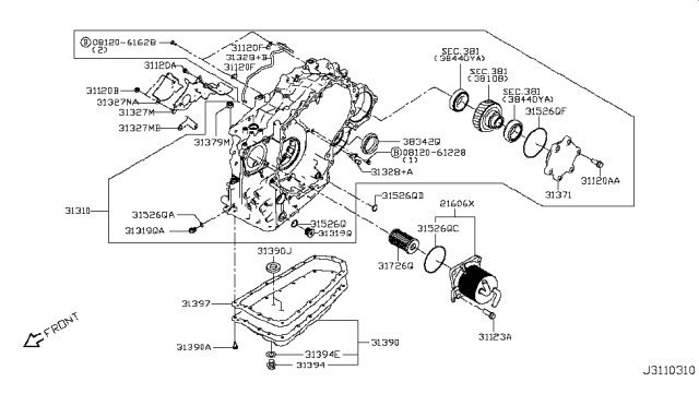 2010 Nissan Rogue Plug-Thread Diagram for 31310-1XF2A