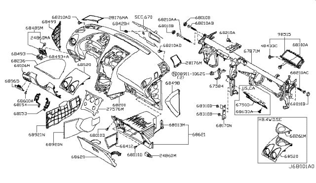 2009 Nissan Rogue Instrument Panel,Pad & Cluster Lid Diagram 2