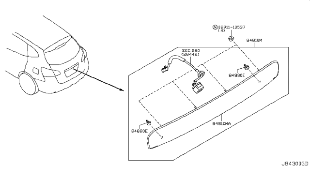 2010 Nissan Rogue Finisher Assy-Trunk Lid Diagram for 84810-JM11C