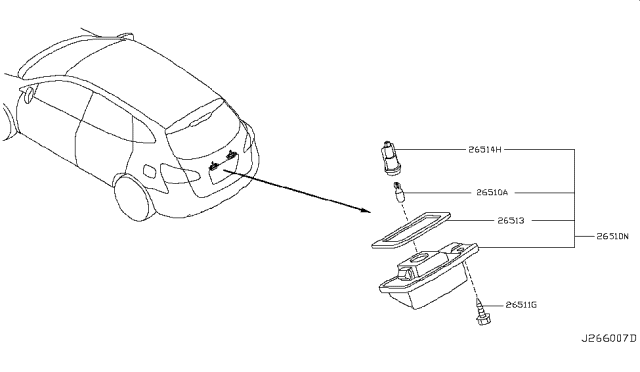 2008 Nissan Rogue Lamp Assembly-Licence Plate Diagram for 26510-9Y00A