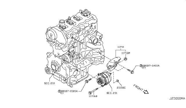 2014 Nissan Rogue Bracket Alternator Diagram for 11710-JG30C