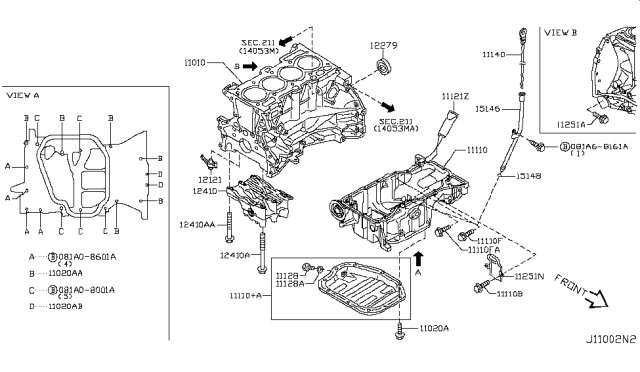 2014 Nissan Rogue Cylinder Block & Oil Pan Diagram 2