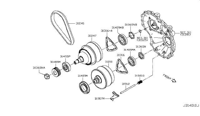 2009 Nissan Rogue PULLEY Assembly-Secondary Diagram for 31247-1XZ0C