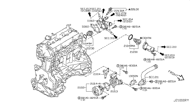 2014 Nissan Rogue Water Pump, Cooling Fan & Thermostat Diagram