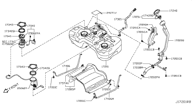 2015 Nissan Rogue Band Assy-Fuel Tank Mounting Diagram for 17406-JG000