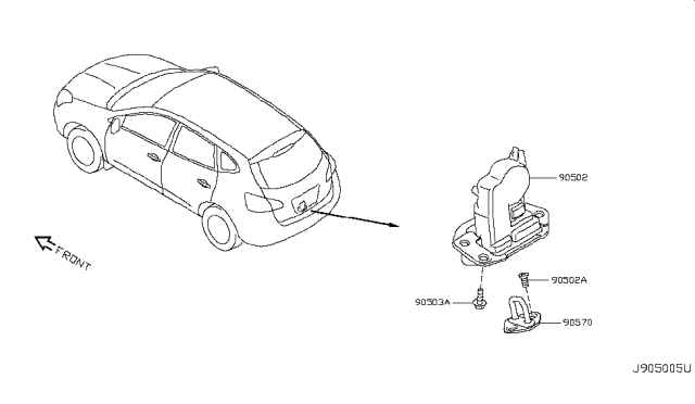 2015 Nissan Rogue Back Door Lock & Handle Diagram