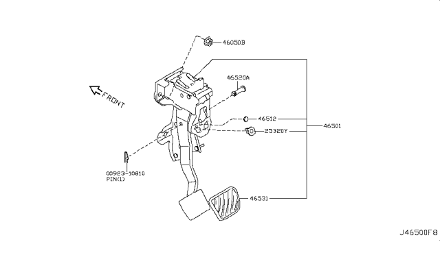 2015 Nissan Rogue Pedal Assy-Brake W/Bracket Diagram for 46501-JG410