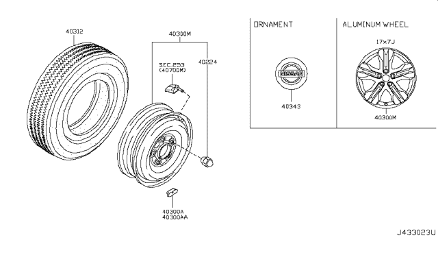 2014 Nissan Rogue Road Wheel & Tire Diagram 1