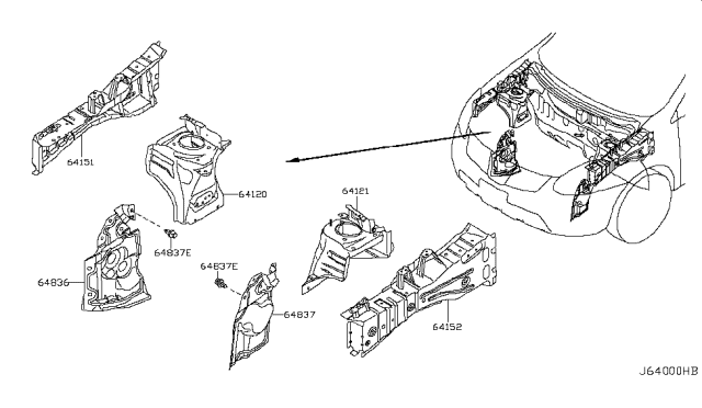2010 Nissan Rogue Hood Ledge & Fitting Diagram 1