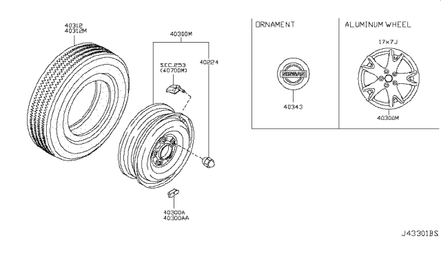 2014 Nissan Rogue Aluminum Wheel Diagram for D0C00-3UB1A