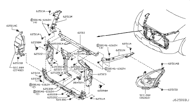 2009 Nissan Rogue Pin-Locate Diagram for 62598-JG00A