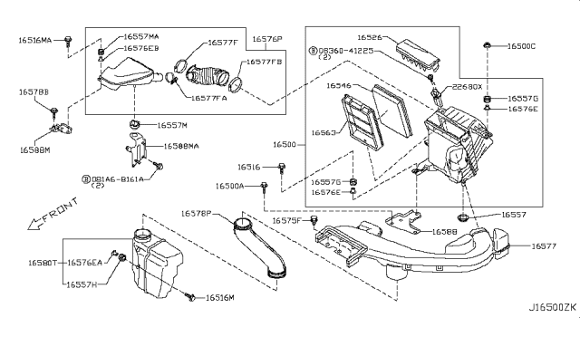 2010 Nissan Rogue Air Cleaner Assembly Diagram for 16500-JG30A