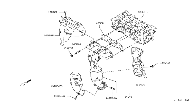 2011 Nissan Rogue Exhaust Manifold With Catalytic Converter Passenger Side Diagram for 14002-CZ30E