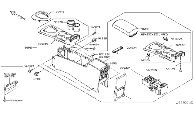 2012 Nissan Rogue Console Box Assembly-Floor,Front Diagram for 96910-1VX0B