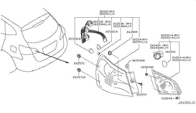 2015 Nissan Rogue Harness Assembly-Rear Combination Diagram for 26556-JM00A