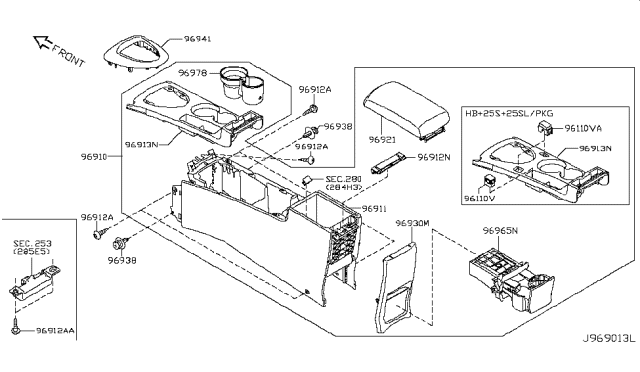 2011 Nissan Rogue Console Box-Floor Diagram for 96910-JM43A
