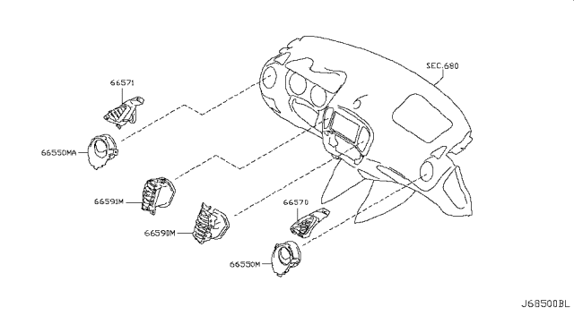 2012 Nissan Juke Grille-Side Defroster,RH Diagram for 68740-1KA0A