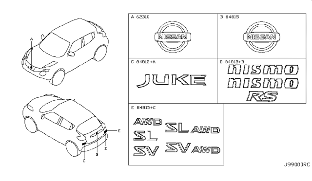 2012 Nissan Juke Emblem & Name Label Diagram 1