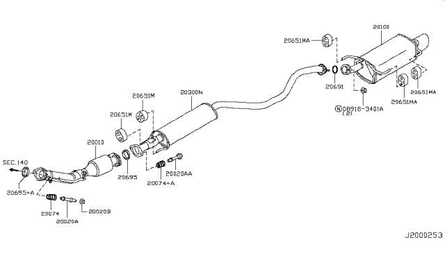 2015 Nissan Juke Exhaust Muffler Assembly Diagram for 20300-3YW2A