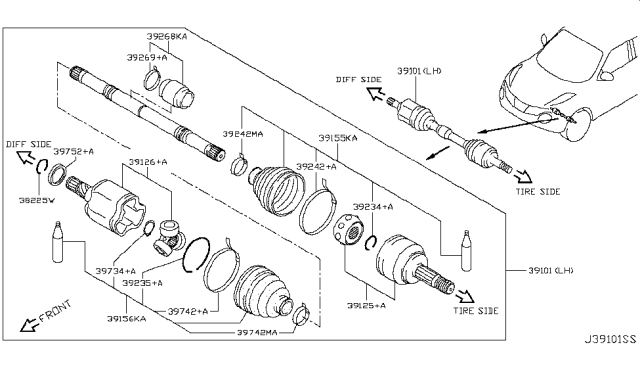 2016 Nissan Juke Joint Assembly Outer Diagram for 39711-1KB5B