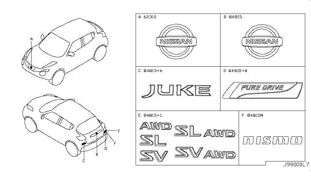 2012 Nissan Juke Rear Emblem Diagram for 90894-1KC0A