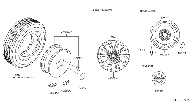 2015 Nissan Juke Road Wheel & Tire Diagram 1