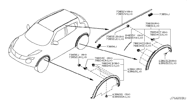 2014 Nissan Juke Moulding-Fillet,Rear RH Diagram for 78860-3YW0B