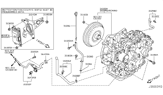 2016 Nissan Juke REMAN TRANSAXLE Assembly - Automatic Diagram for 310CM-3TX0C