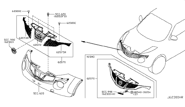 2015 Nissan Juke Grille Assy-Front Bumper Diagram for 62070-4FT1B