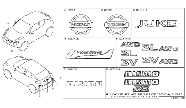 2014 Nissan Juke Emblem-Front Diagram for 62890-3YM0A
