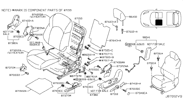 2015 Nissan Juke Trim & Pad Assembly-Front Seat Back Diagram for 87670-3PT3C
