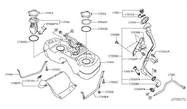 2011 Nissan Juke Filler Cap Assembly Diagram for 17251-1LA0A