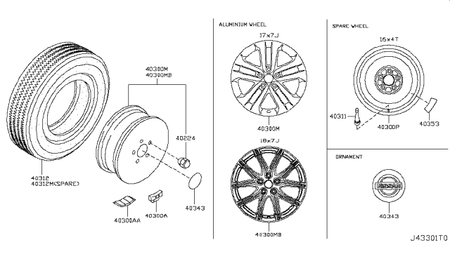 2016 Nissan Juke Spare Tire Wheel Assembly Diagram for 40300-JM07A