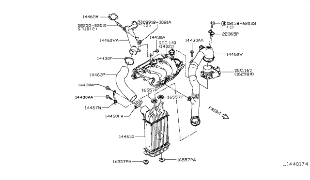2014 Nissan Juke Charge Air Cooler Diagram for 14461-BV80B