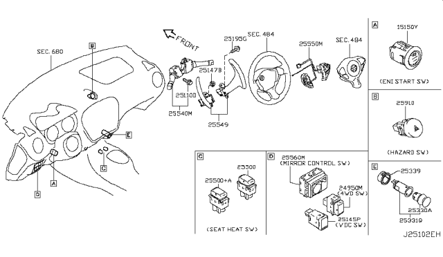 2014 Nissan Juke Switch Assembly - Vehicle Dynamics Control Diagram for 25145-4CL0A