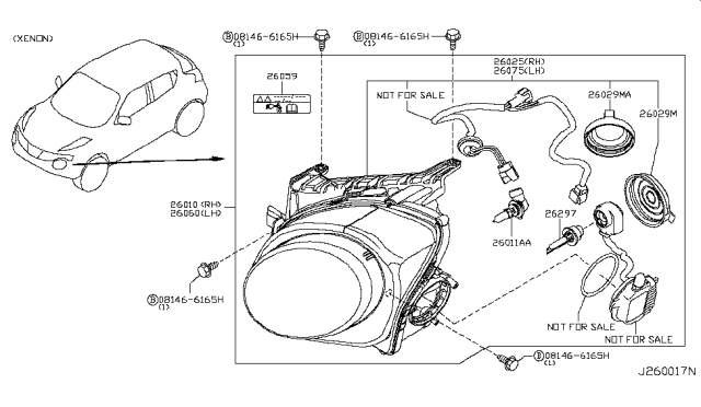 2014 Nissan Juke Passenger Side Headlight Assembly Diagram for 26010-1KM0A