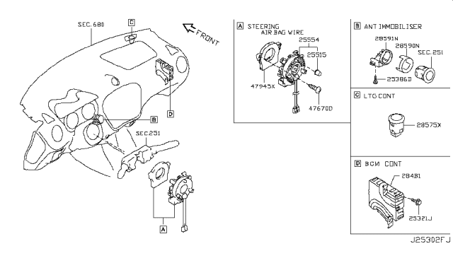 2015 Nissan Juke Body Control Module Assembly Diagram for 284B1-1KM3C