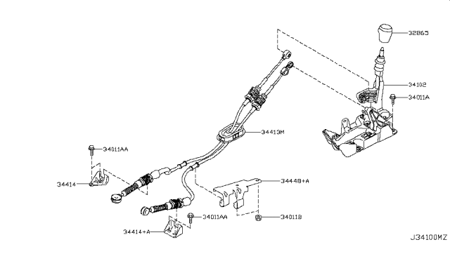 2016 Nissan Juke Shift Control Cable Diagram for 34413-3YW0A