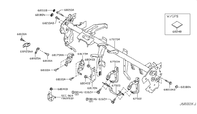 2015 Nissan Juke Stay Assembly Instrument, Driver Diagram for 68170-1KA0A