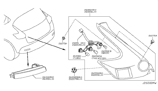 2014 Nissan Juke Combination Lamp Assy-Rear,RH Diagram for 26550-3YM2A