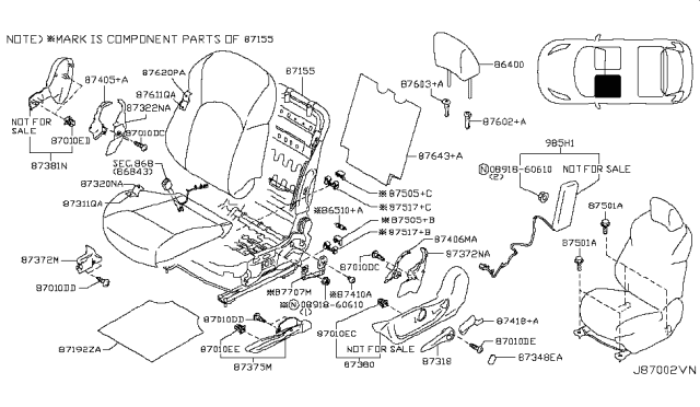 2014 Nissan Juke Trim Assembly - Front Seat Back Diagram for 87671-1KA5A
