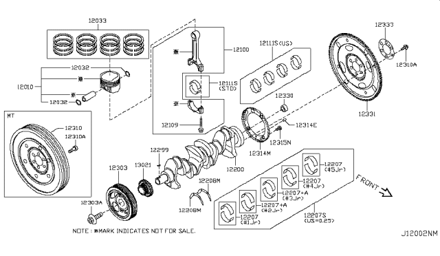 2014 Nissan Juke Bearing Set-Connecting Rod Diagram for A2151-1KC0A
