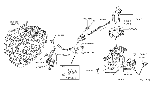 2015 Nissan Juke Transmission Control Device Assembly Diagram for 34901-1KF6C